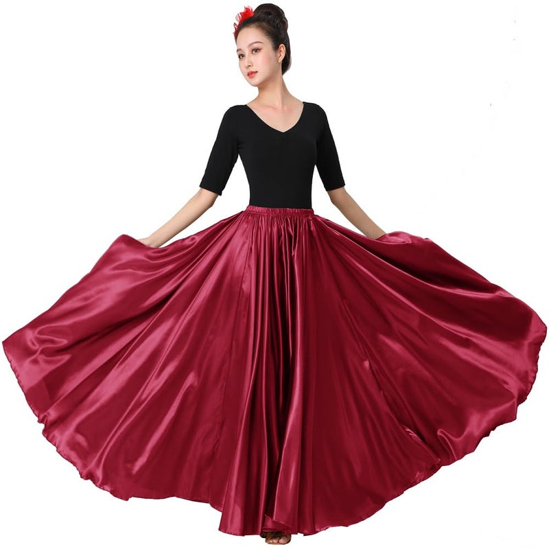Sancan Women Full Ankle Length Retro Long Maxi Skirt for Dance Gypsy Costume Church Praise Worship Celebration Party Cosplay (Dark Red) - Image 3